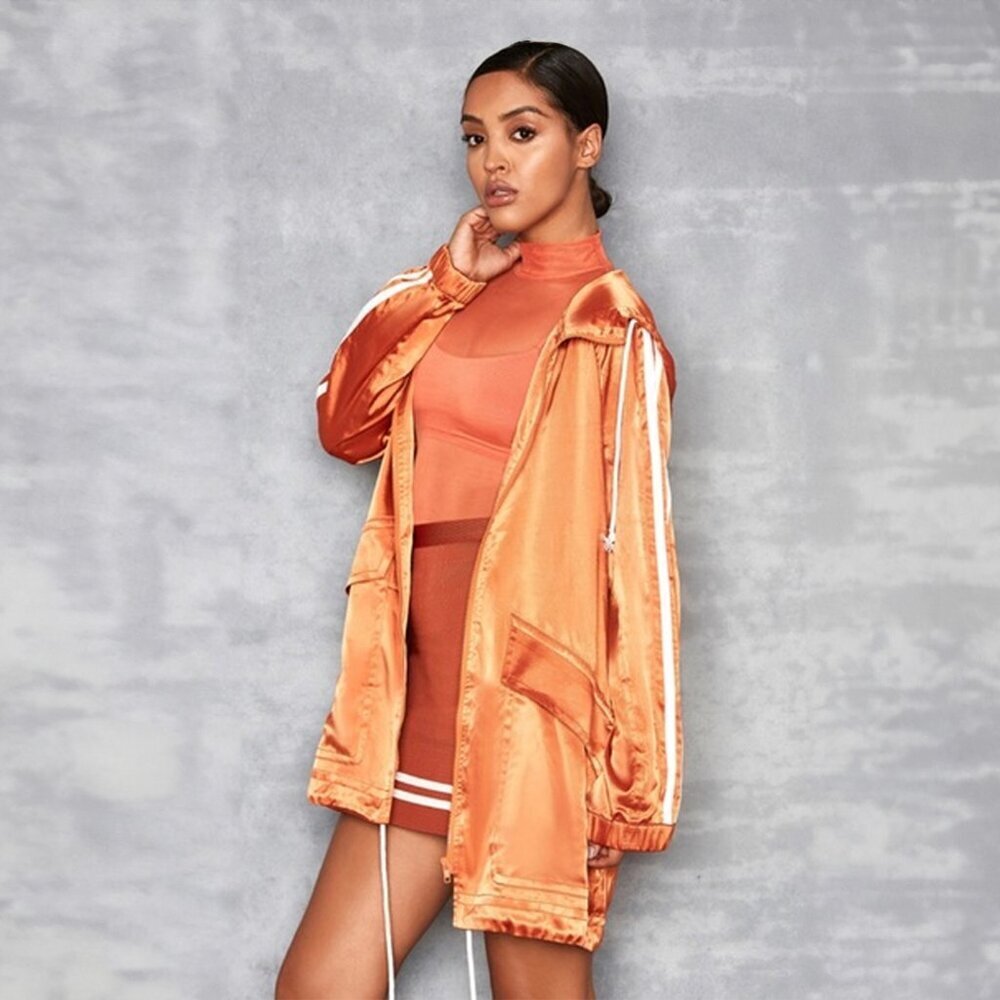 NWT Mistress Rocks Imagine Perla Stripes‎ Jacket Orange Hooded Windbreaker Women